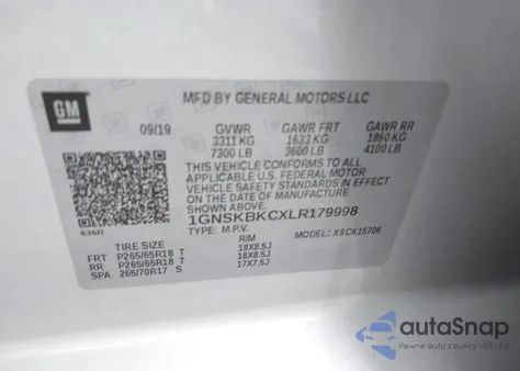 2020 Chevrolet Tahoe 4Wd Lt z USA, uszkodzony, nr VIN 1GNSKBKCXLR179998